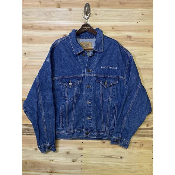 Vintage 1994 Woodstock Denim Jacket Jean Mens XL Festival Concert Blue Patch 90s - Picture 2 of 7